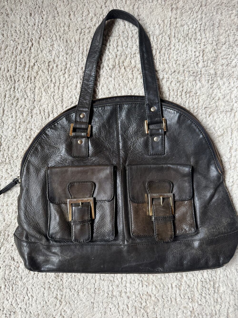 Vintage UK brand Monsoon Genuine Leather Handbag Distressed Black